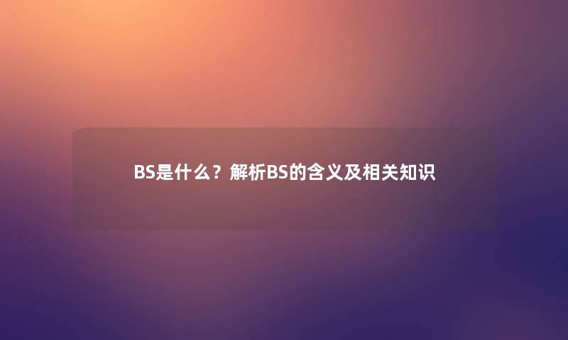 BS是什么？解析BS的含义及