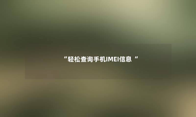 轻松查阅手机IMEI信息