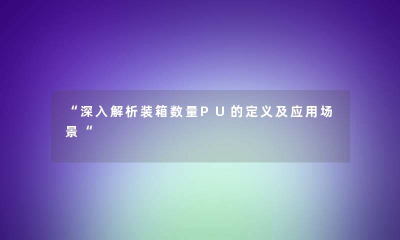 “深入解析装箱数量PU的定义及应用场景“ “深入解析装箱数量PU的定义及应用场景“