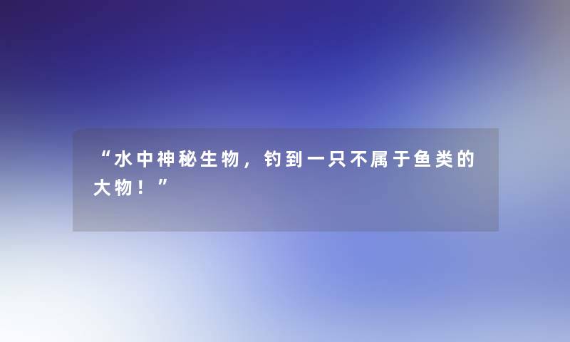 “水中神秘生物，钓到一只不属于鱼类的大物！”
