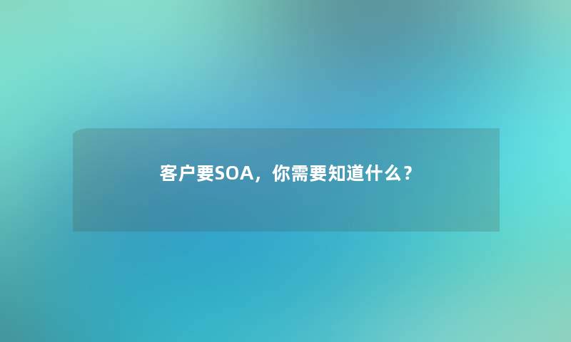 客户要SOA，你需要知道什么？