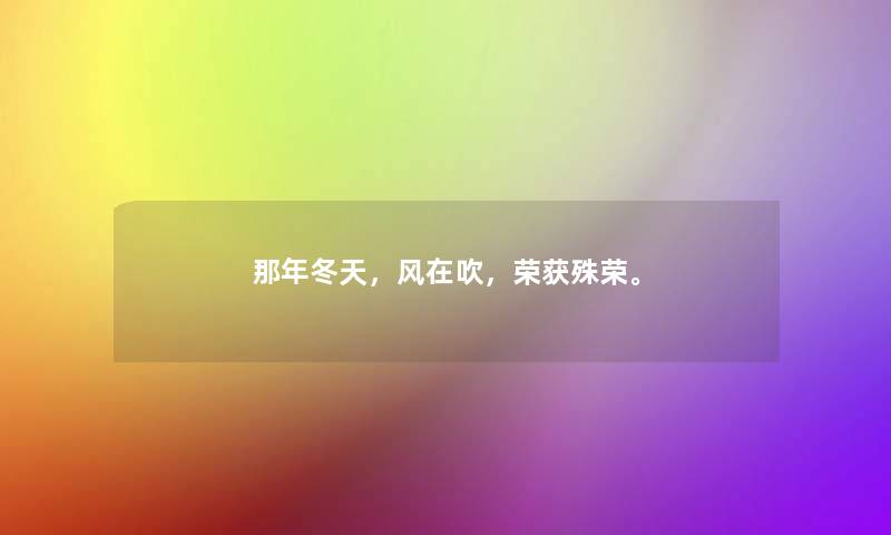 那年冬天，风在吹，荣获殊荣。