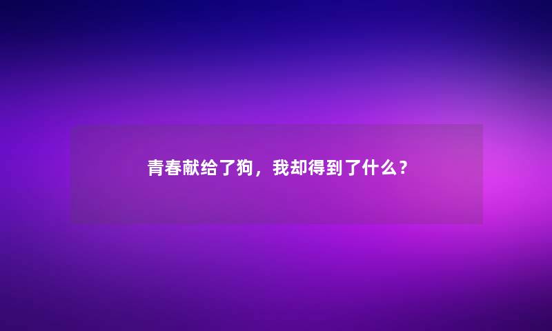 青春献给了狗，我却得到了什么？