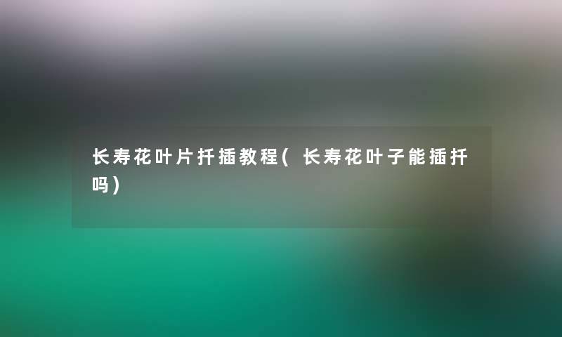 长寿花叶片扦插教程(长寿花叶子能插扦吗)