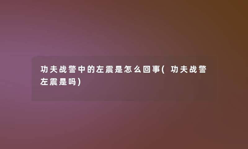 功夫战警中的左震是怎么回事(功夫战警左震是吗)