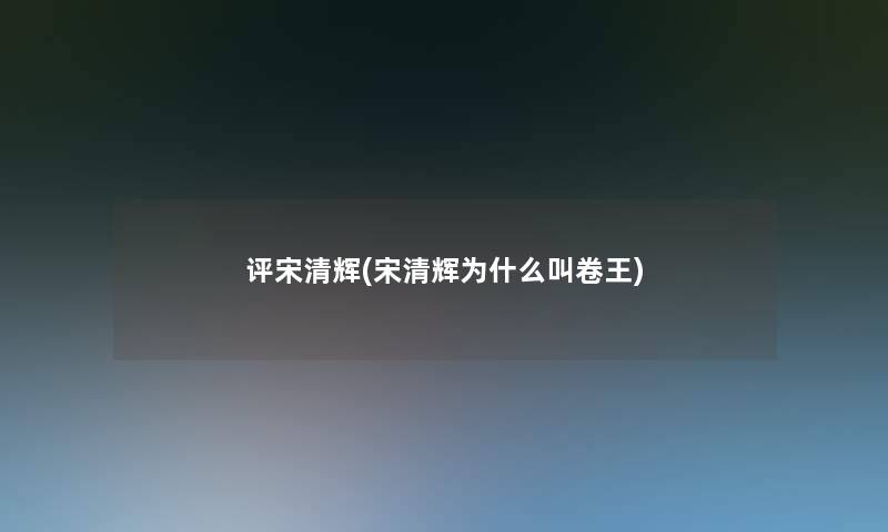 评宋清辉(宋清辉为什么叫卷王)