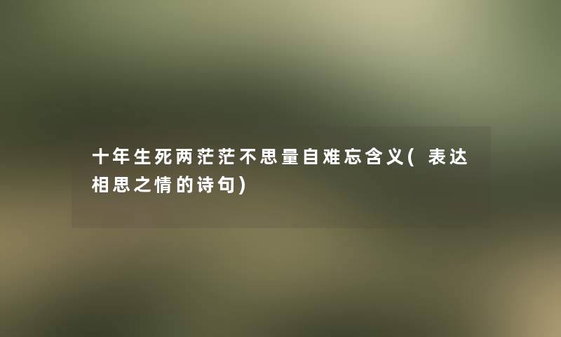 十年生死两茫茫不思量自难忘含义(表达相思之情的诗句)