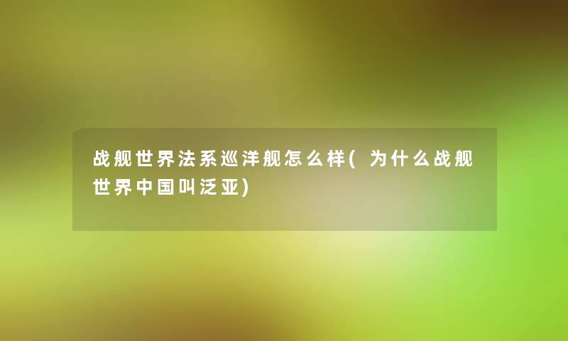 战舰世界法系巡洋舰怎么样(为什么战舰世界中国叫泛亚)