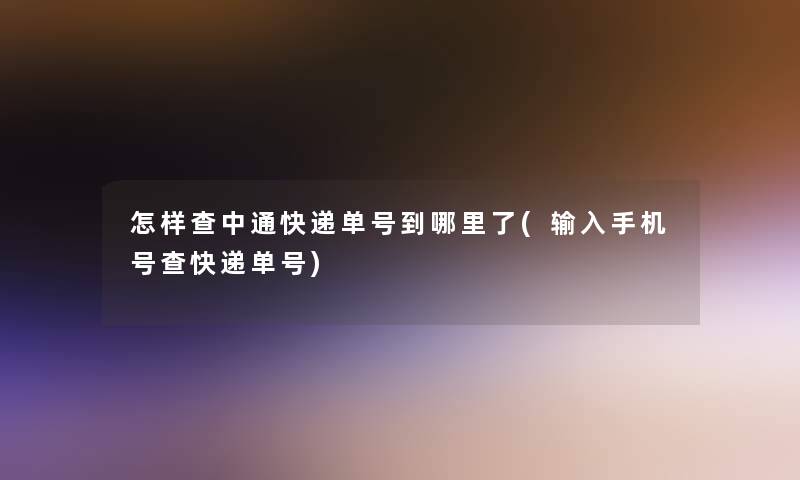 怎样查中通快递单号到哪里了(输入手机号查快递单号)