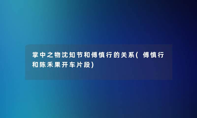 掌中之物沈知节和傅慎行的关系(傅慎行和陈禾果开车片段)