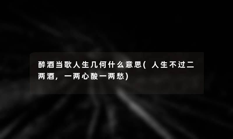 醉酒当歌人生几何什么意思(人生不过二两酒,一两心酸一两愁)