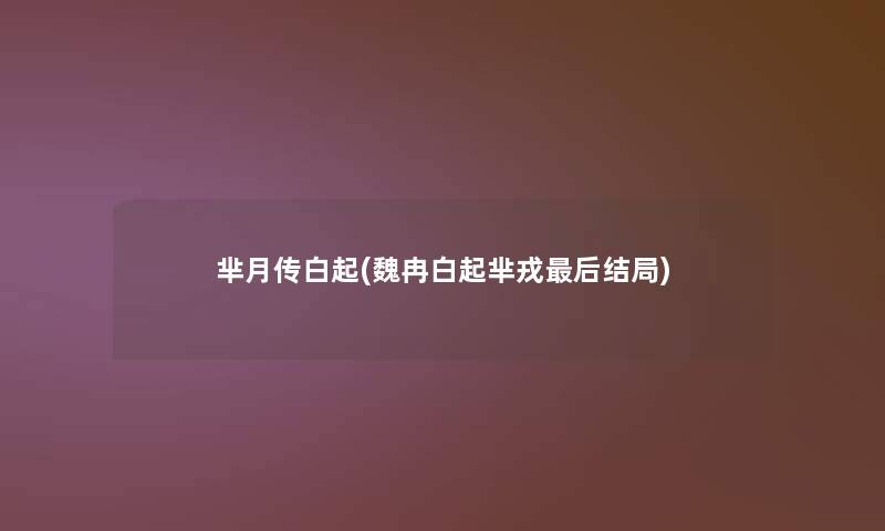芈月传白起(魏冉白起芈戎后结局)