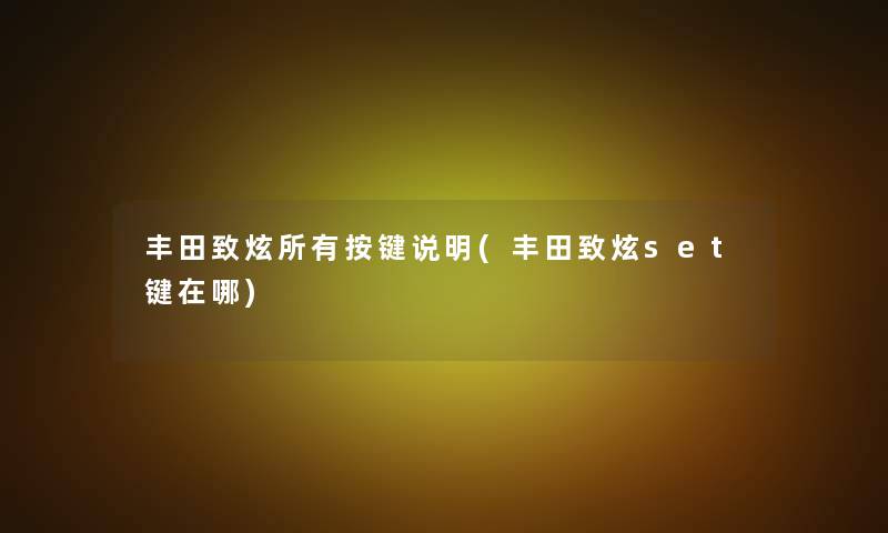 丰田致炫所有按键说明(丰田致炫set键在哪)