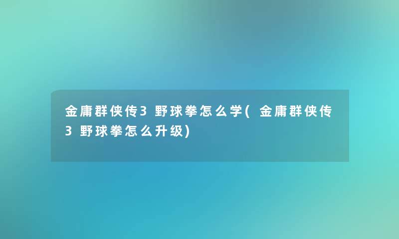 金庸群侠传3野球拳怎么学(金庸群侠传3野球拳怎么升级)