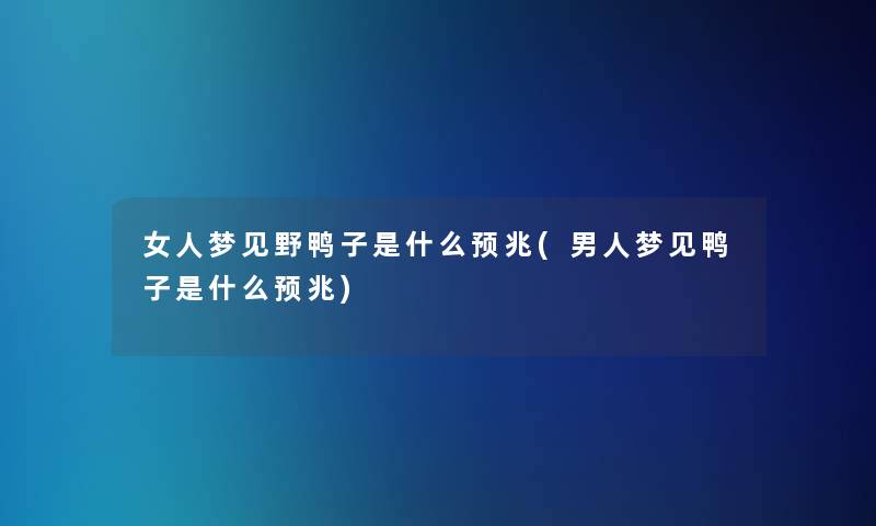 女人梦见野鸭子是什么预兆(男人梦见鸭子是什么预兆)