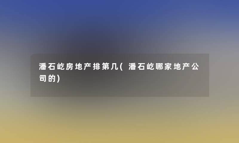 潘石屹房地产排第几(潘石屹哪家地产公司的)