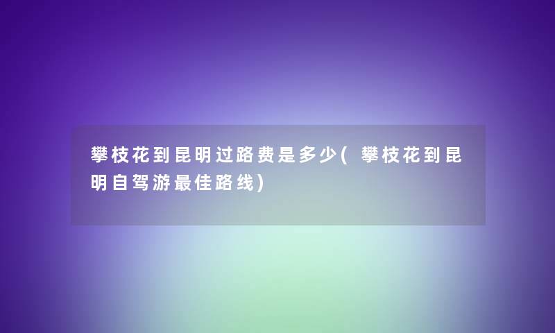 攀枝花到昆明过路费是多少(攀枝花到昆明自驾游理想路线)