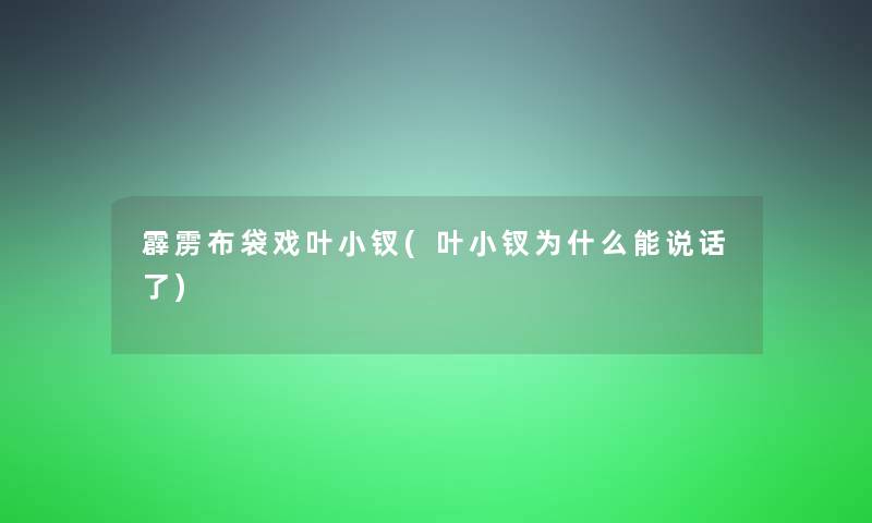 霹雳布袋戏叶小钗(叶小钗为什么能说话了)