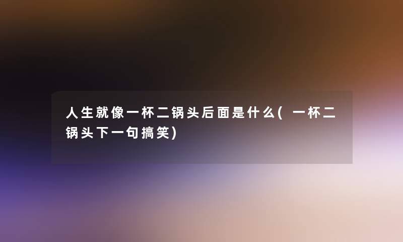 人生就像一杯二锅头后面是什么(一杯二锅头下一句搞笑)