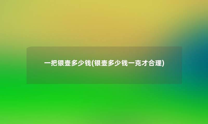 一把银壶多少钱(银壶多少钱一克才合理)