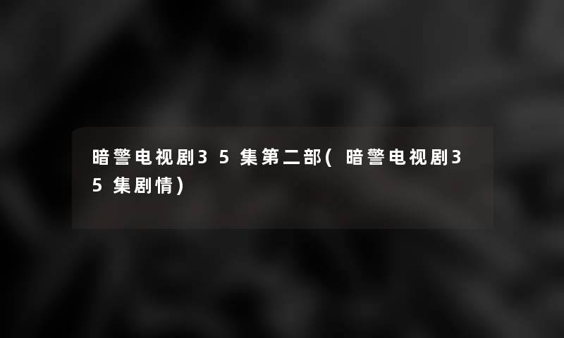 暗警电视剧35集第二部(暗警电视剧35集剧情)