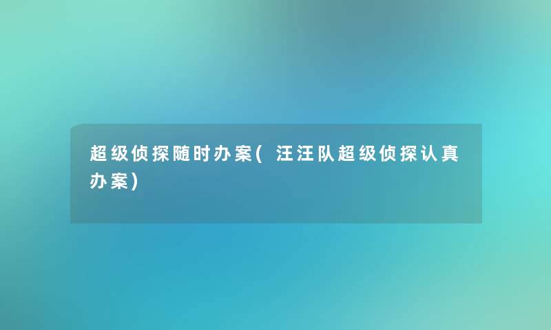 超级侦探随时办案(汪汪队超级侦探认真办案)