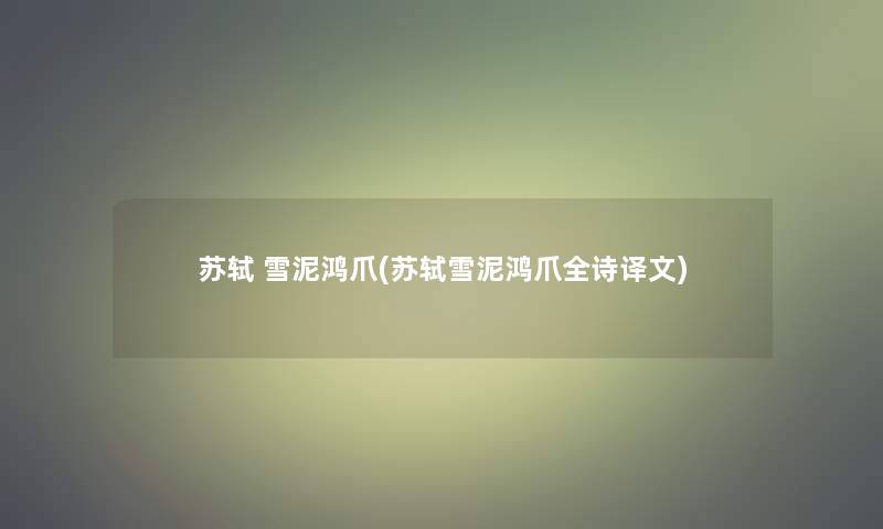 苏轼 雪泥鸿爪(苏轼雪泥鸿爪全诗译文)