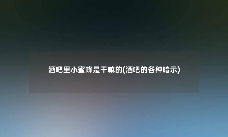 酒吧里小蜜蜂是干嘛的(酒吧的各种暗示)