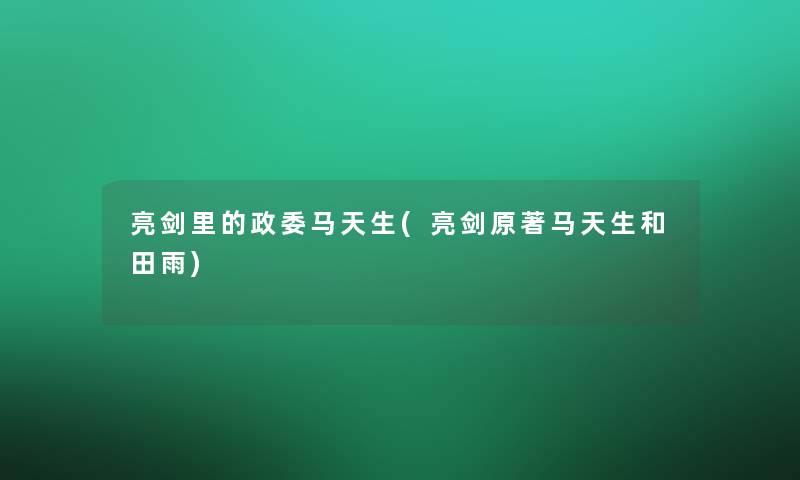 亮剑里的政委马天生(亮剑原著马天生和田雨)