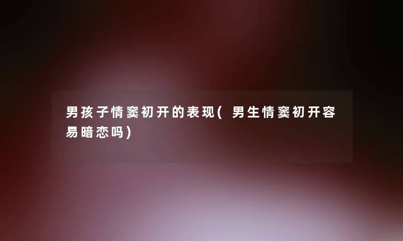 男孩子情窦初开的表现(男生情窦初开容易暗恋吗)