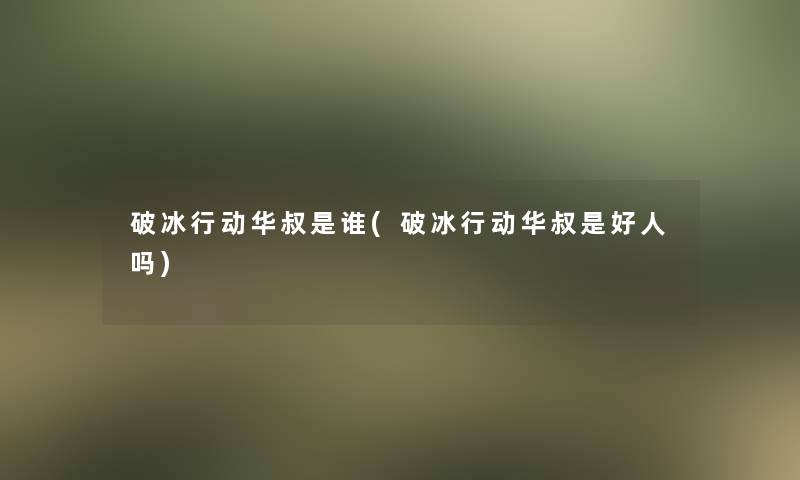 破冰行动华叔是谁(破冰行动华叔是好人吗)