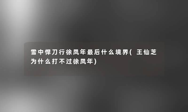 雪中悍刀行徐凤年后什么境界(王仙芝为什么打不过徐凤年)