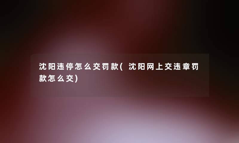 沈阳违停怎么交罚款(沈阳网上交违章罚款怎么交)
