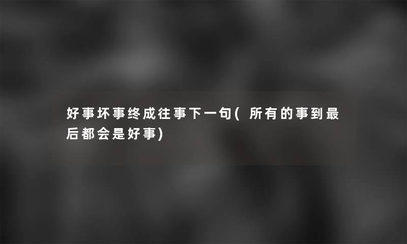 好事坏事终成往事下一句(所有的事到这里要说都会是好事)