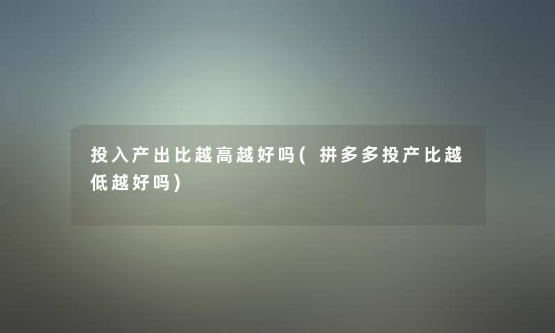投入产出比越高越好吗(拼多多投产比越低越好吗)