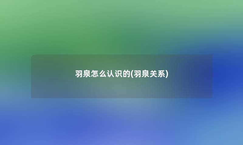 羽泉怎么认识的(羽泉关系)