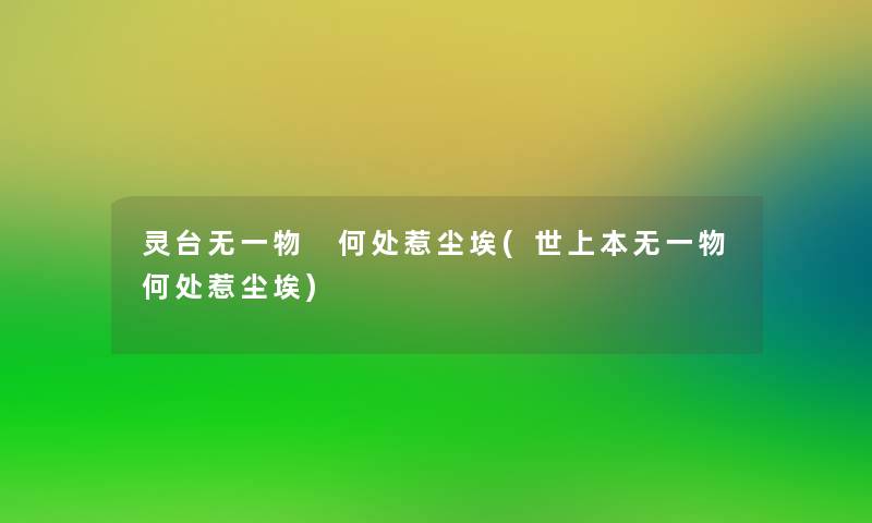 灵台无一物 何处惹尘埃(世上本无一物何处惹尘埃)