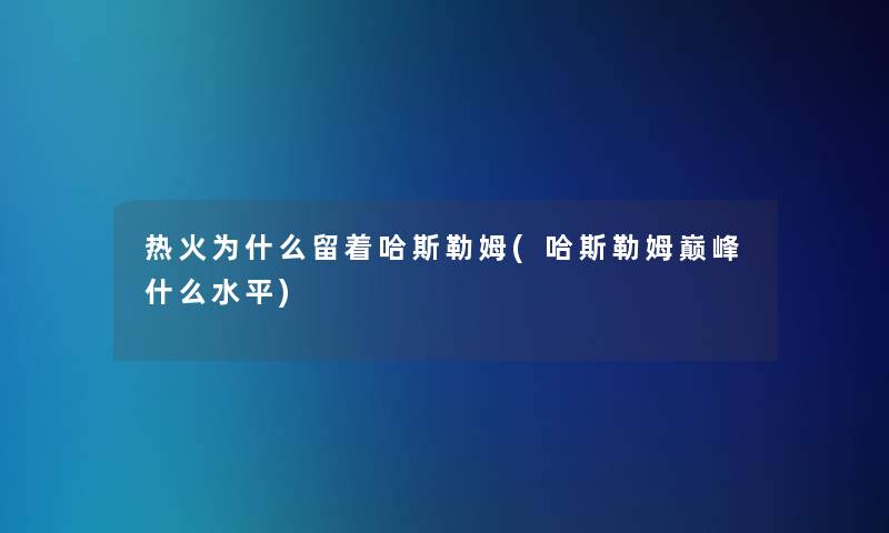 热火为什么留着哈斯勒姆(哈斯勒姆巅峰什么水平)
