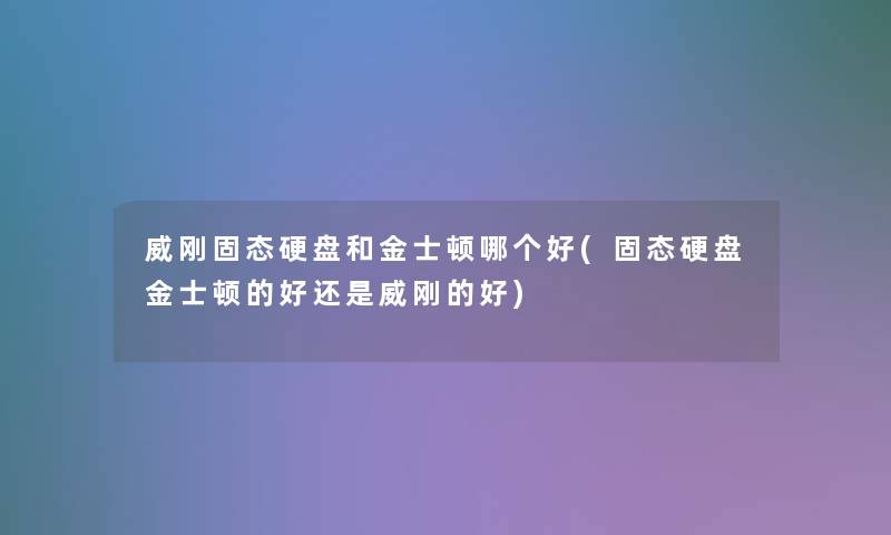 威刚固态硬盘和金士顿哪个好(固态硬盘金士顿的好还是威刚的好)