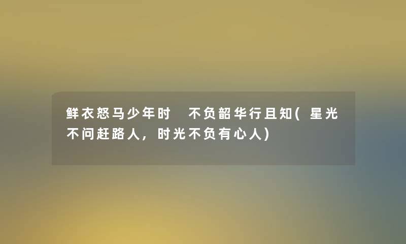 鲜衣怒马少年时 不负韶华行且知(星光不问赶路人,时光不负有心人)