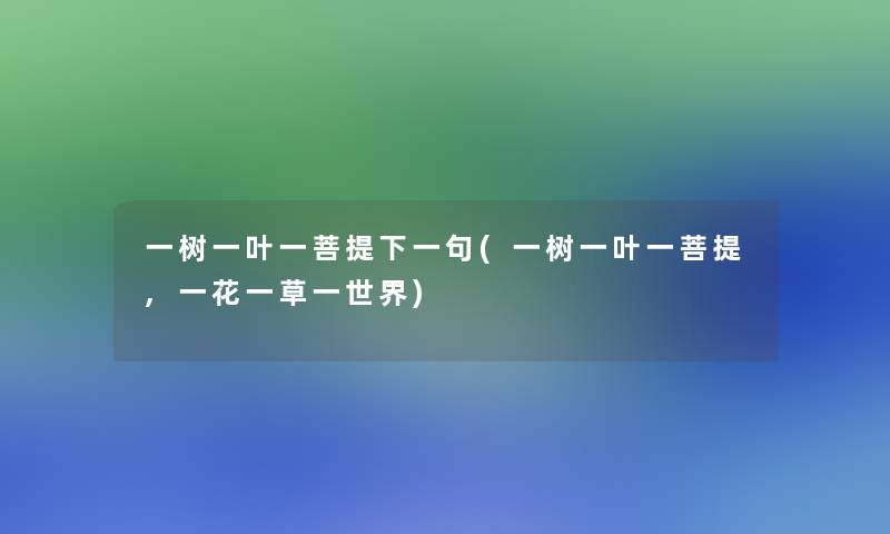 一树一叶一菩提下一句(一树一叶一菩提,一花一草一世界)