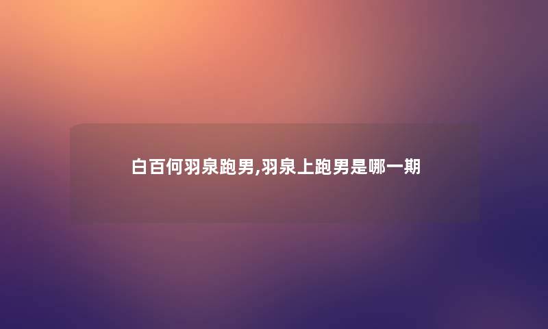 白百何羽泉跑男,羽泉上跑男是哪一期